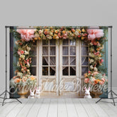 Aperturee - Colorful Floral White Door Rabbit Easter Backdrop